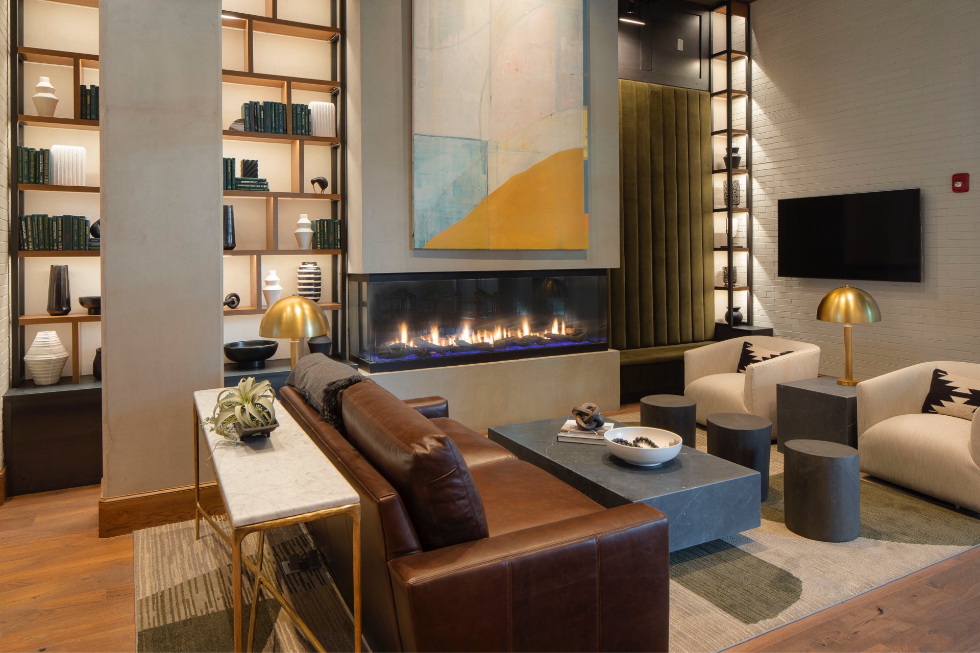 Elegant lounge with fireplace